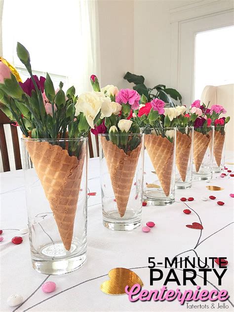 5-Minute Waffle Cone and Flower Galantine's Party Centerpieces - Tatertots and Jello