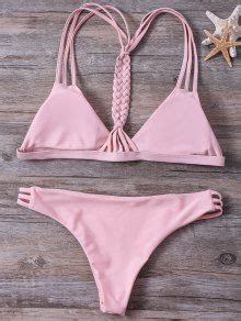 2018 High Cut String Plunge Bikini Set In PINK S ZAFUL