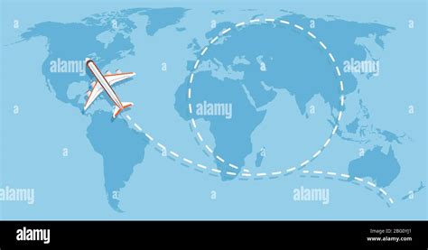 Airplane flying above world map. Aircraft travelling flat vector ...