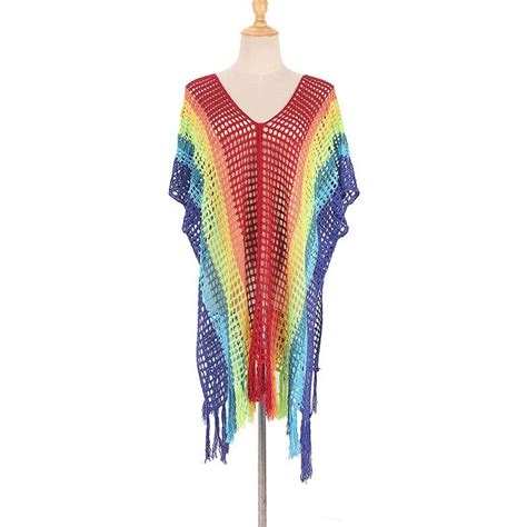 Buy Crochet Bikini Cover Up Women Multicolor Tassel Sexy Hollow Out See