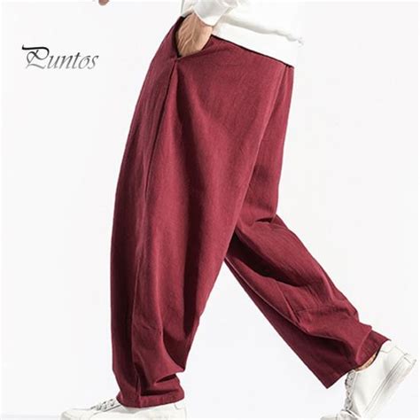 Buy Drawstring Solid Color Harem Pants Men Mid Rise Pockets Pants At