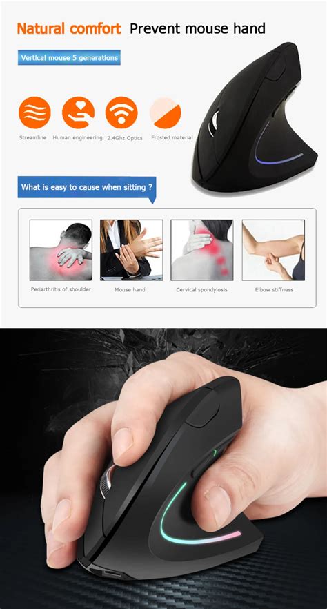 Souris Sans Fil Verticale Ergonomique Rechargeable Souris 2 4g Optique Câble Usb Gamer Kit