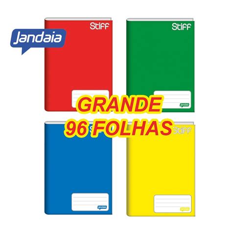 Caderno Capa Dura GRANDE Brochurão 96 Folhas Escolar Stiff Jandaia