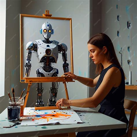 premium photo  futuristic robot artist painting  masterpiece