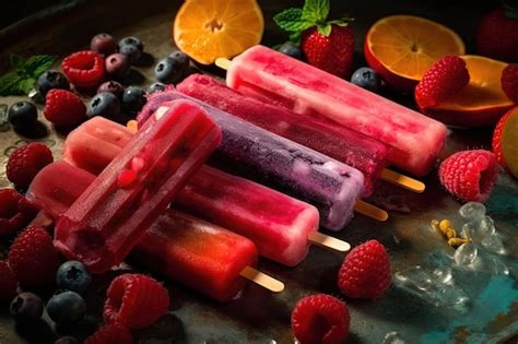 Premium Photo | A tray of frozen fruit popsicles with different flavors ...