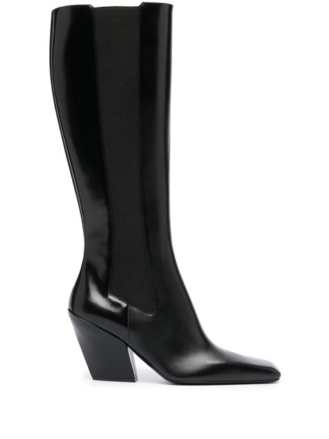 Prada Block Heel Leather Boots Black FARFETCH UK