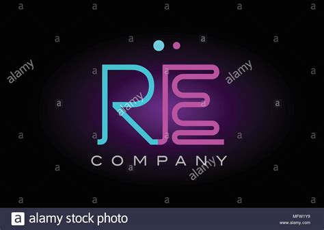 Alphabet Re R E Letter Logo Design Combination With Neon Light Effect