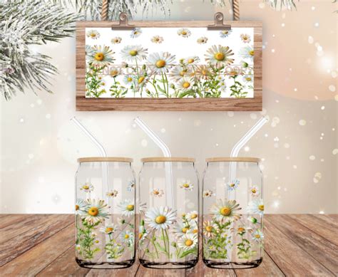 Floral Daisies 16 Oz Libbey Glass Can Wrap Sticky Fingers Vinyl