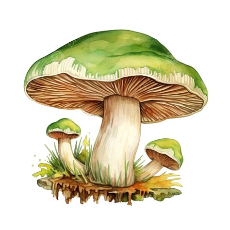 Green Cracking Russula Watercolor Illustration Fungi Mushroom Fungus