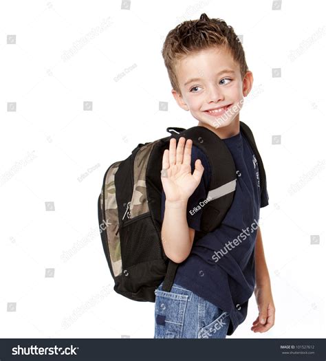 Young Boy Backback Waving Goodbye Stock Photo 101527612 Shutterstock