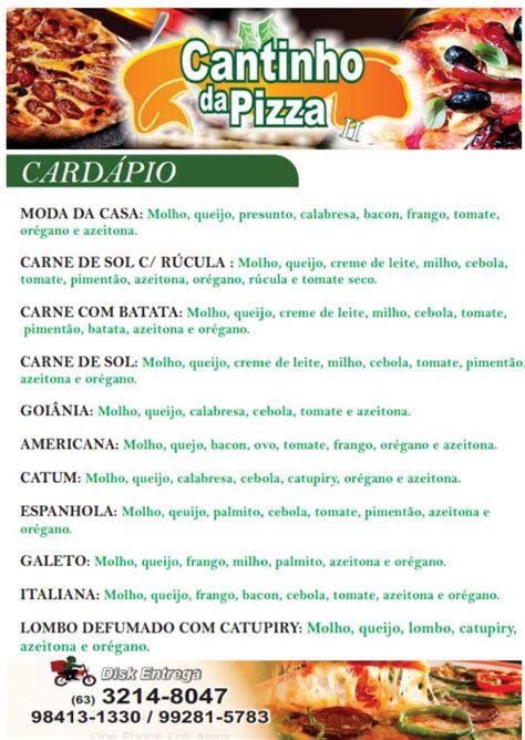 Menu Em Cantinho Da Pizza Restaurante Palmas 406 Lt06 Sala 1 77006