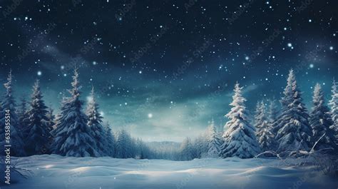 winter night landscape. snowy forest and fir branches. Stock Photo ...