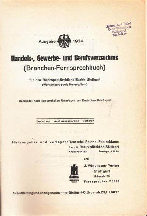 Handels Gewerbe Und Berufsverzeichnis Branchen Fernsprechbuch F R