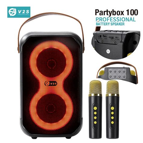 V2s Partybox 100 Rechargeable Ktv Mini Speaker With Dual Microphone