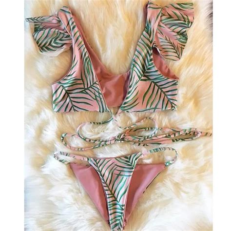 Aliexpress Buy Flounce Bikini Set New Swimwear Women Bamboo Print