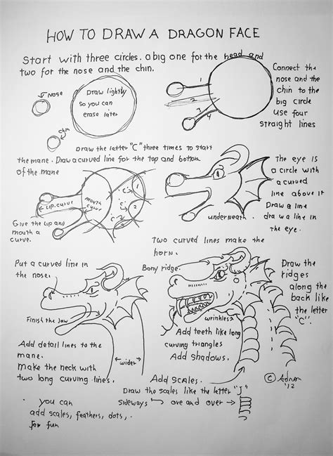 How to Draw Worksheets for The Young Artist: How To Draw A Dragon Face ...