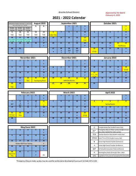 Granite School District Calendar 2021-2022 in PDF