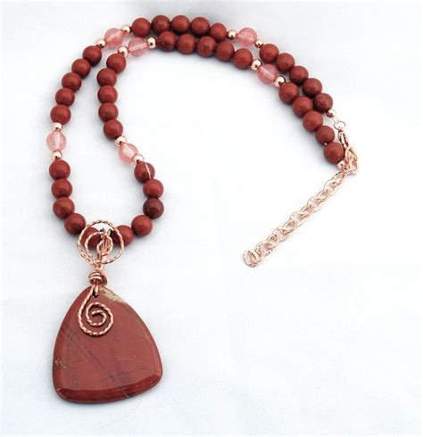 Red Jasper Copper Triangle Pendant Rose Quartz Red Jasper And Copper