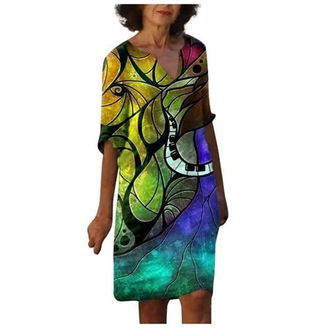 Robe Womens Summer Sex Imprimé Casual V Neck Ladies Dress Beach à