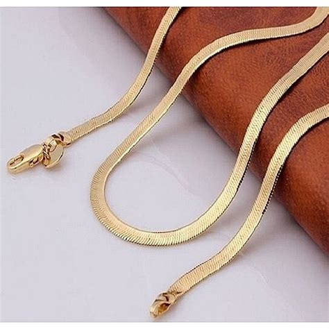 Buy Flat Herringbone Chain Necklace Unisex 14K Gold High Polish Finish