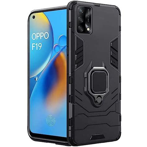 Thetkart Tough Armor Oppo F19 Bumper Back Case Cover Ring Holder And Kickstand In Built 360