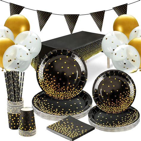 Partygeschirr Set Partygeschirr Schwarz St Ck Schwarz Gold Dot