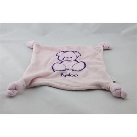 Doudou plat carré ours rose violet KALOO