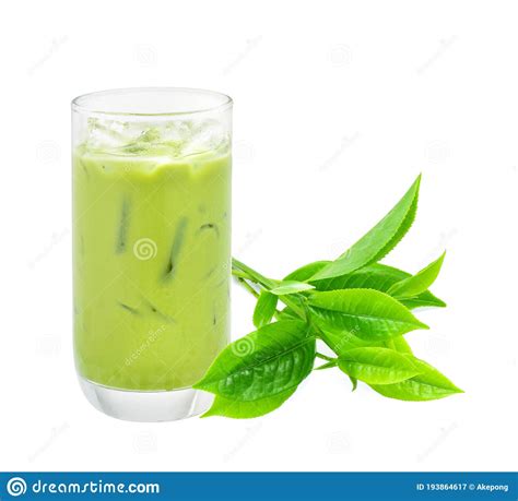 Iced Green Tea Isolated On White Background Stock Image Image Of Milk