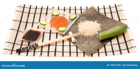 Making Sushi on a Bamboo Sushi Mat Stock Image - Image of color, fish