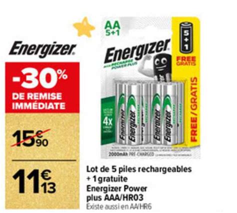 Promo Lot De 5 Piles Rechargeables 4 Gratuite Energizer Power Pus Aaa