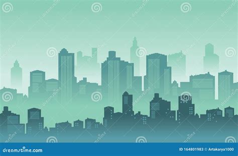 Silhouette Of City Building With Blue Gradient Colour Stock