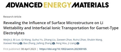 纳米人 Aem 揭示表面微观结构对石榴石型电解质的li润湿性和界面离子输运的影响