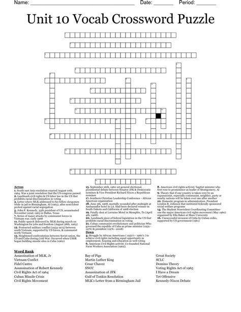 Unit 10 Vocab Crossword Puzzle Wordmint