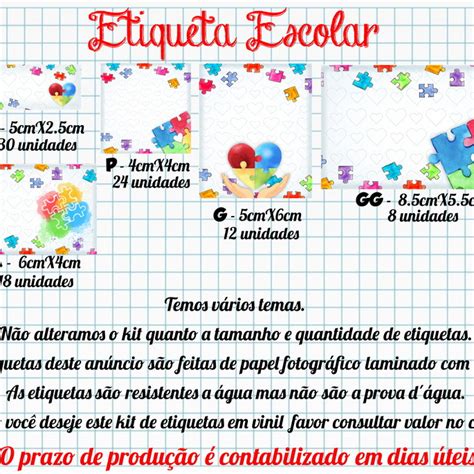 Etiquetas Escolares Personalizadas No Tema Autismo Elo7