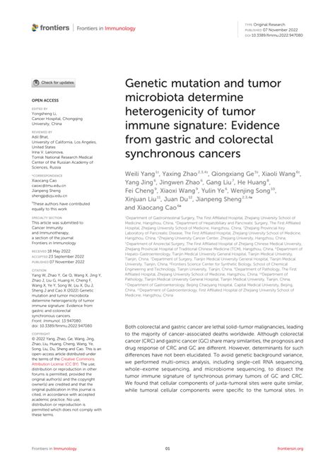 PDF Genetic Mutation And Tumor Microbiota Determine Heterogenicity Of