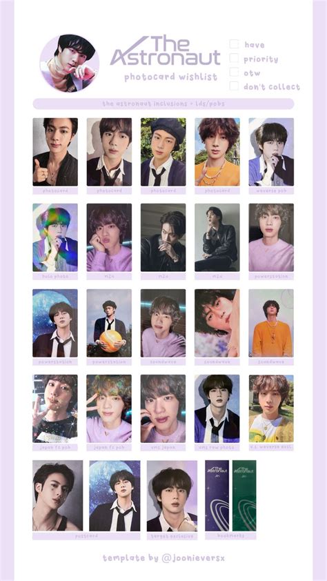 Bts Jin The Astronaut Photocard Wishlist Template