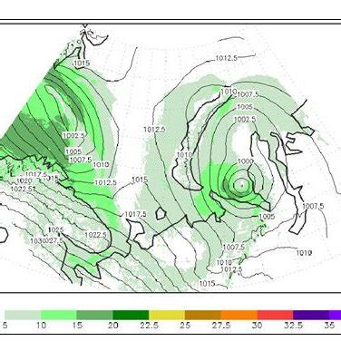 Map Of Surface Pressure Sea Level Hpa And Meter Wind Speed M S