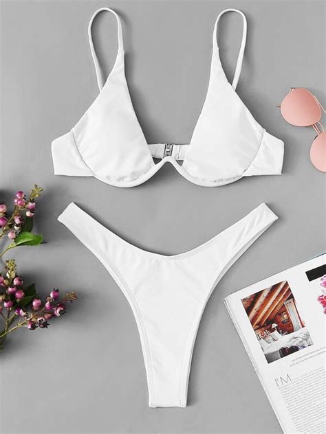 Shein Swim Summer Beach Mono Bikini Set Underwired Bra High Cut