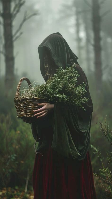 Witch holding a basket (Green Academia Aesthetic) in 2024 | Nature ...