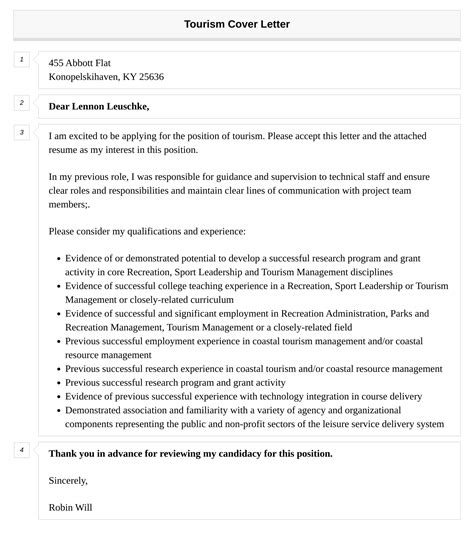 Tourism Cover Letter Velvet Jobs