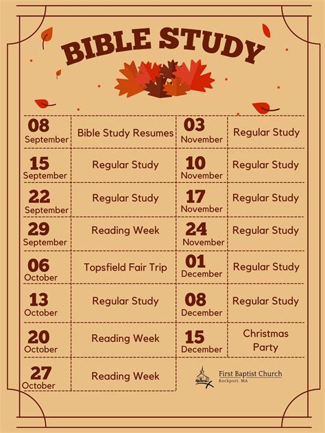 Bible Study Calendar Fall 2021 | First Baptist Church of Rockport