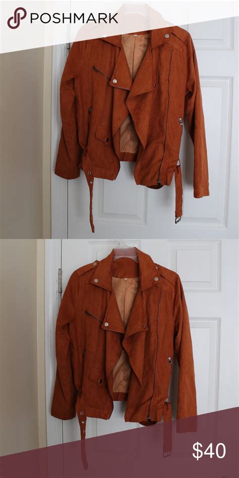 Faux Suede Burnt Orange Biker Jacket Trendy Jackets Jackets Biker