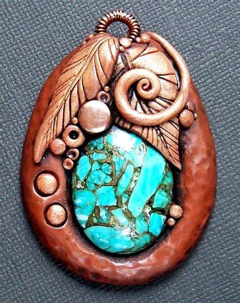 Copper And Turquoise Pendant By Christina A Kapono Polymer Clay Pendant Polymer Clay Art