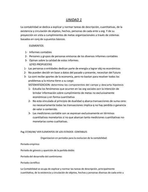 Contable Resumen UNIDAD 1 La Contabilidad Se Dedica A Explicar Y