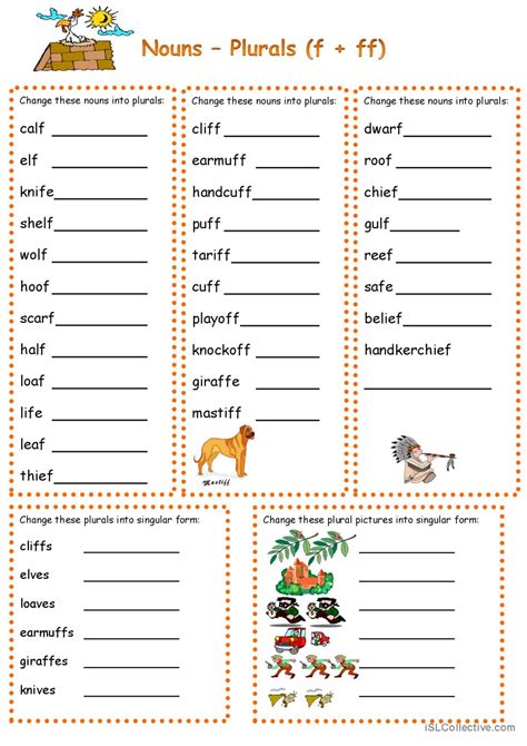 Plurals With F Ff Fe Vocabulary Flas… English Esl Worksheets Pdf And Doc