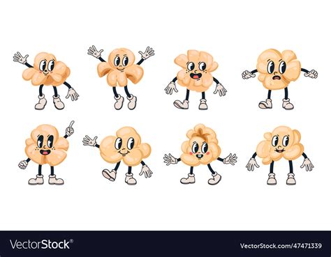 Popcorn characters cartoon popping corn cute Vector Image