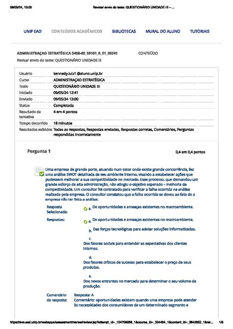 Questionario Unidade Administra O Estrat Gica Studocu