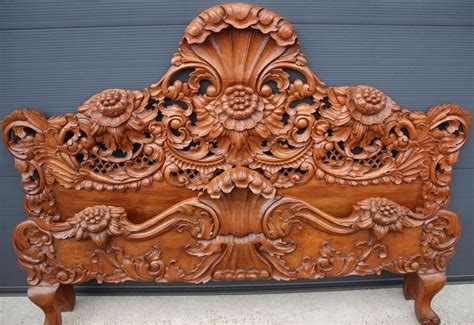 Hand Carved Wood Full Queen Bed Floral Design Bed Furniture Design