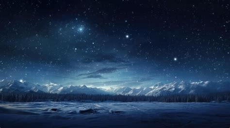 Premium Photo | A snowy landscape with mountains and stars in the sky