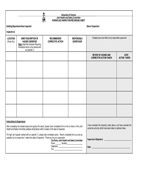 Fillable Online Workplace Inspection Recording Sheet Fax Email Print